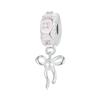WOSTU 925 Silver Princess Pink Bear Bead Ballet Girl Charm Shoe Bow Pendant Saftey Chain Fit Bracelet Neckalce DIY Gift