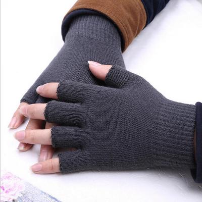 Winter Knit Knitwear Solid Half Finger Mitten Finger Gloves
