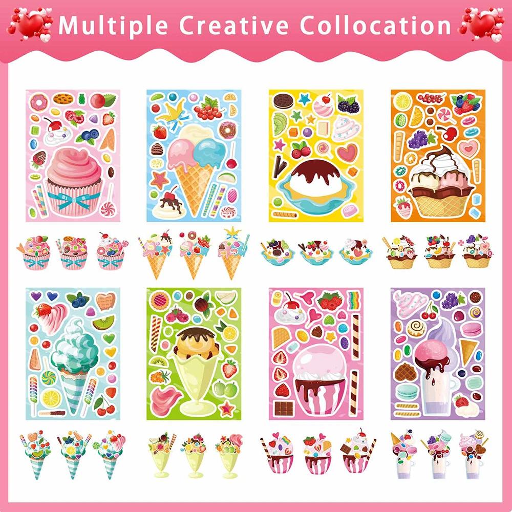 8/16 Fogli Gelato Cupcake Fai un Viso Puzzle Adesivi Carini Cartone Animato Assembla Puzzle Decalcomanie Giocattolo Bambini Fai da Te Decorazione Gadget Festa