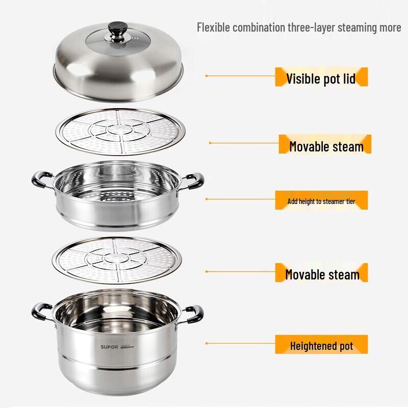 Supor 304 Stainless Steel Steamer Pot with High Arch Lid