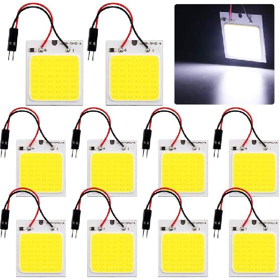 GrandviewTM COB 10-Pack 48-SMD DC12V LED Panel Dome Lamp Auto Car Interior Reading Plate Light Roof Ceiling Interior Wired Lamp With 10X BA9S T10