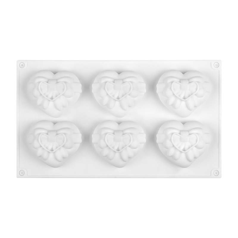 

WTEMPO 1 шт., белый, 6 полостей, бант в форме сердца, форма для мусса, торта, шоколадная помадка, инструменты для выпечки десертов, креативная силиконовая форма для праздников Святого Валентина «сделай сам» 26.1*16.2cm белый