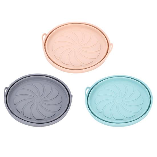 Foldable Round Silicone Fryer Liner Dual Handles Non Stick Food Grade Heat Resistant Reusable Oven Baking Tray Basket Bowl