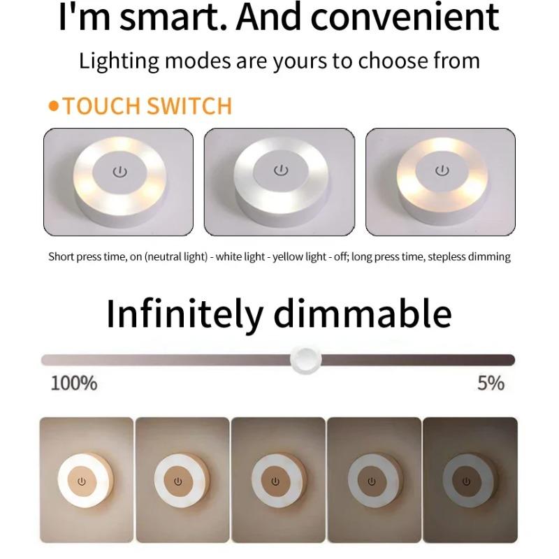 1-3Pcs Touch Dimming LED Night Light USB Rechargeable Night Lamp Dedroom Kitchen Cabinet Wardrobe Lamp Staircase Wireless Closet Light