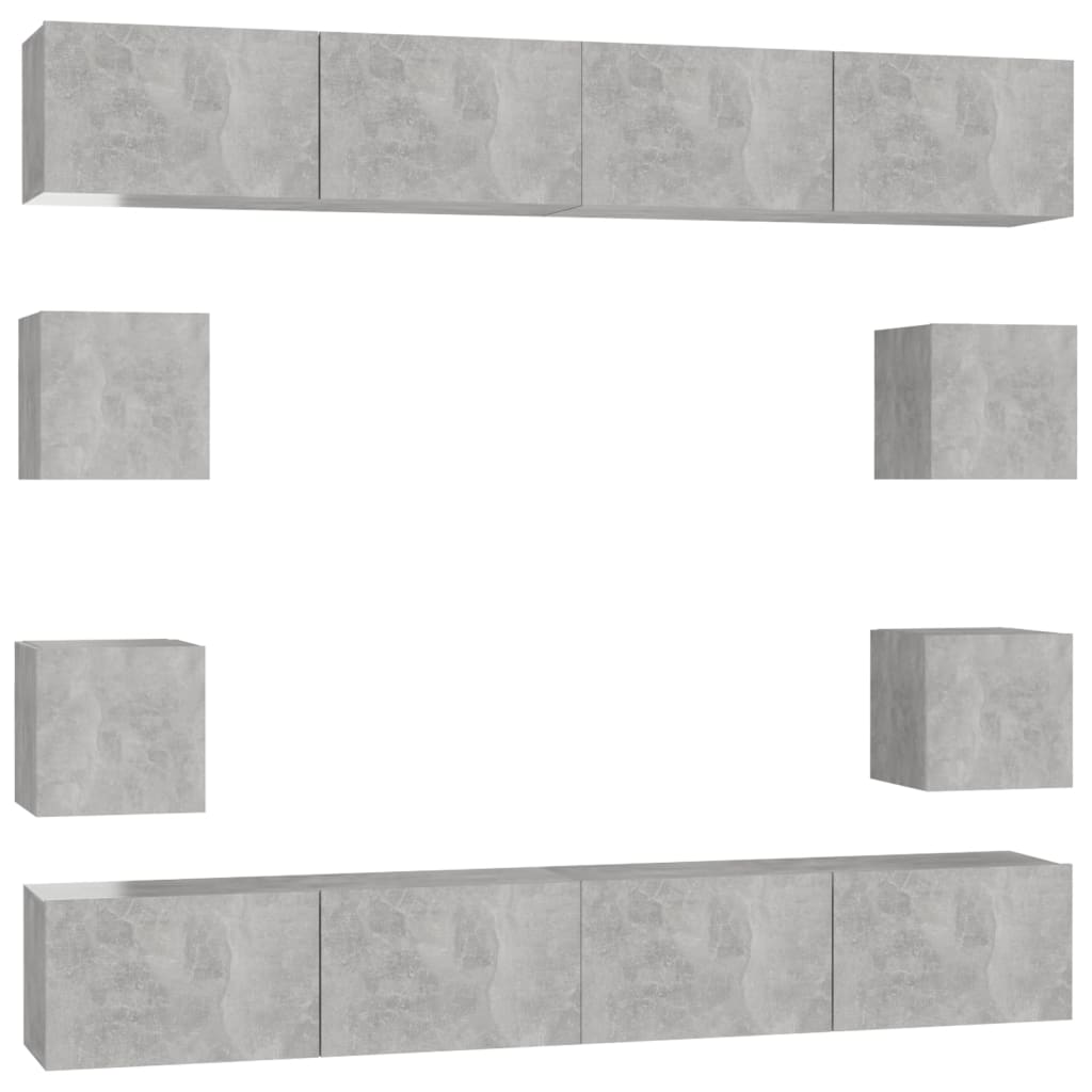 8 piece TV cabinet set concrete grey particleboard