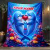 1PC Custom Name Love Between Dolphins Outdooor Flannel Blankets Throw Blanket All-Season Throw Gift Bedspread for Couch, Bed, Camping Holiday Birthda