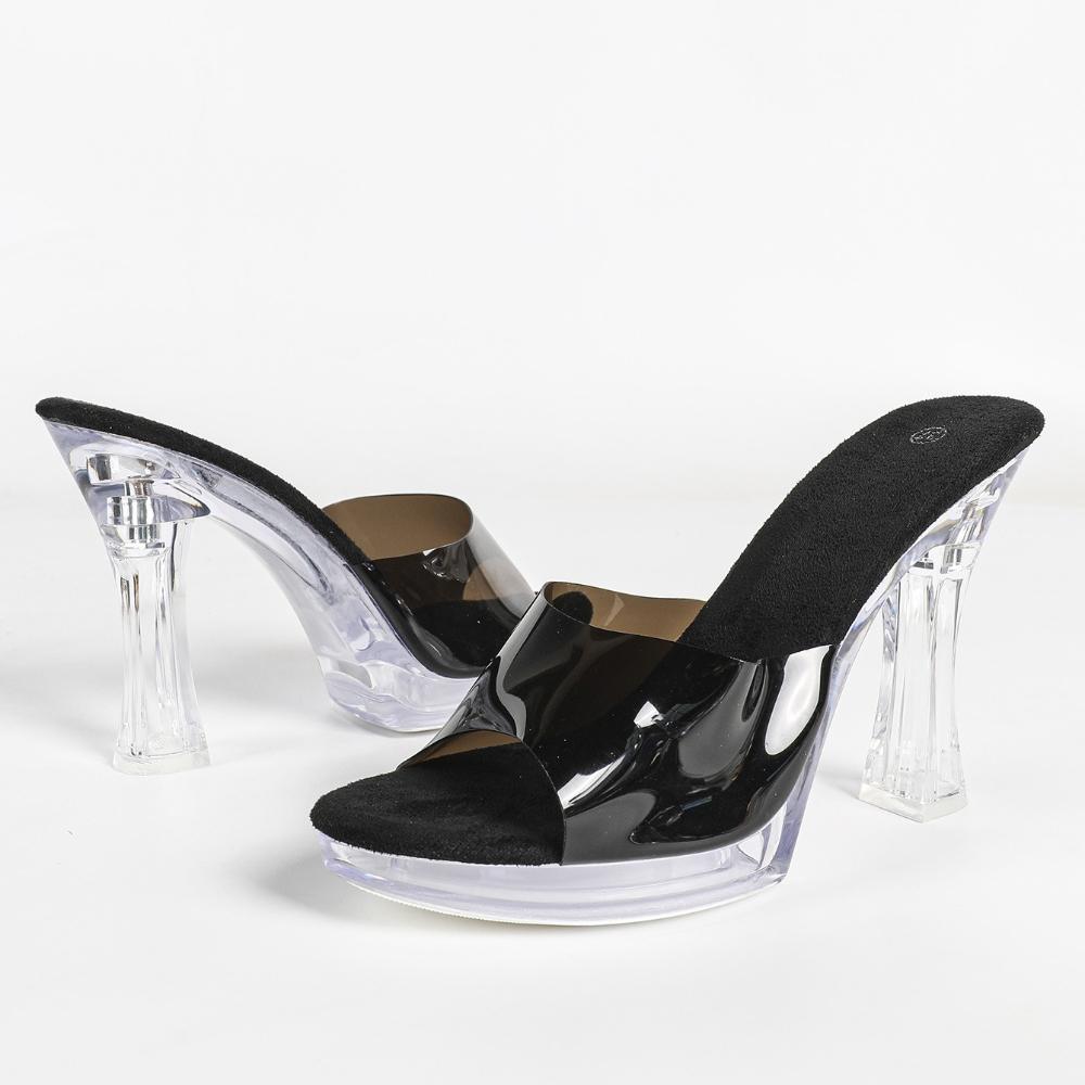 Women 11CM Chunky Heel Slide Slippers Platform High Heel Sexy Outdoor Runway Stage Fashion Footwear LFD-198711-A79