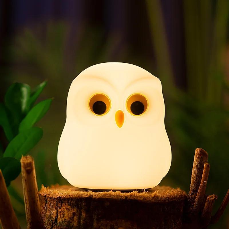 Cute Owl Silicone Rechargeable LED Night Light RGB Color Changing Ambience Lamp Cartoon Bedroom Home Decor Nice Gift for Kids