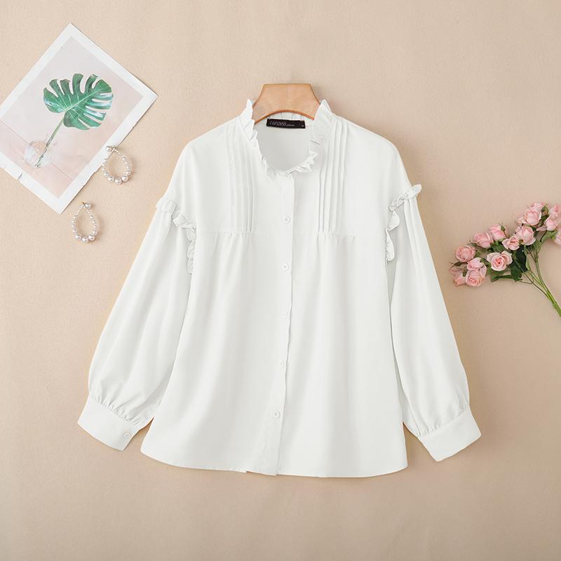 ZANZEA Damen Lässig Rundhals Einfarbig Locker Langarm Bluse