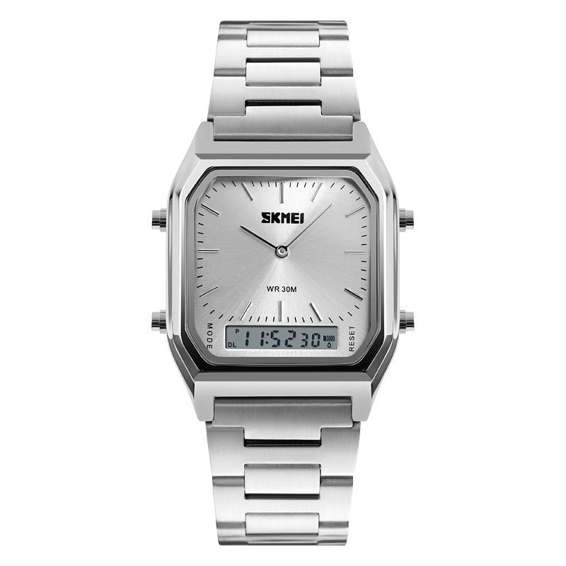 SHIKE MEI Wasserdichte Digitale Quarz-Herrenuhr mit Leuchtendem Stahlarmband und Kleinem Quadratischem Zifferblatt