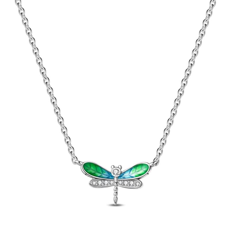 

Butterfly Necklace 925 Sterling Silver Original Dragonfly Tree Green Zircon Pendant Chain Link for Women Fine Jewelry Gift