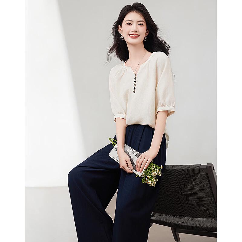 Tencel Blend Shirt & Wide-Leg Pants Set
