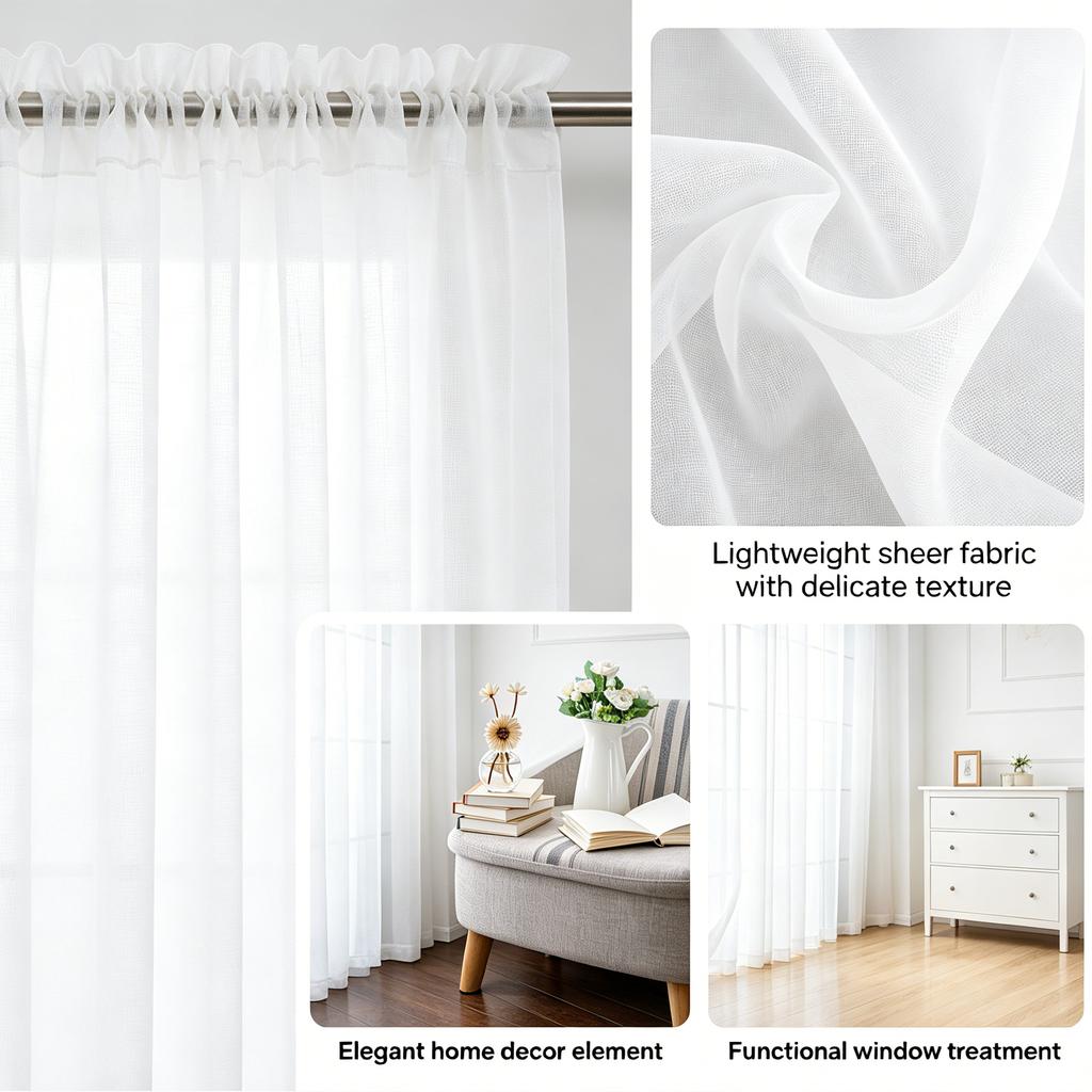 Fluttering Soft White Solid Sheer Tulle Curtains for Living Room Bedroom Balcony Window Voile Drapes Gauze Treatments Door
