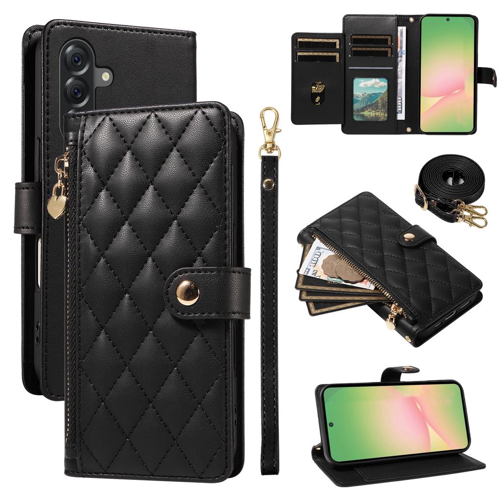 For Samsung Galaxy A56 5G/M56 5G Wallet Case with Straps,Rhombus Leather Stand Phone Cover