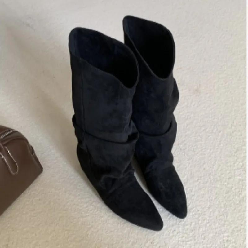 Designer Women's Pointed Toe Suede Long Boots 2025 Winter New Shoes Fashion Elegant Knee Boots Cozy Casual Zapatillas De Mujer