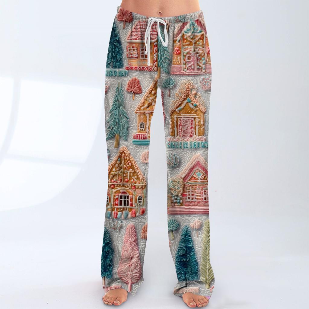 Women's Casual Fashion Christmas Printed Trousers Plush Casual Pants