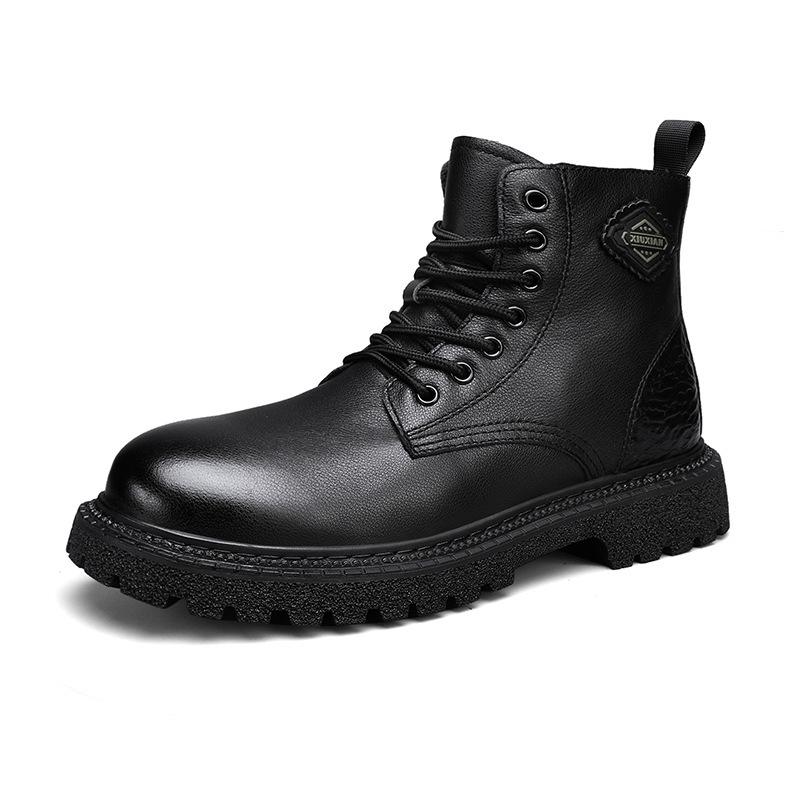 

Ботинки Мужские 2024 Зима Новые Флисовые Утепленные Средней Высоты Ботинки Мартин Мужские Кожаные Мягкая Подошва Повседневные Универсальные Рабочие Ботинки 38