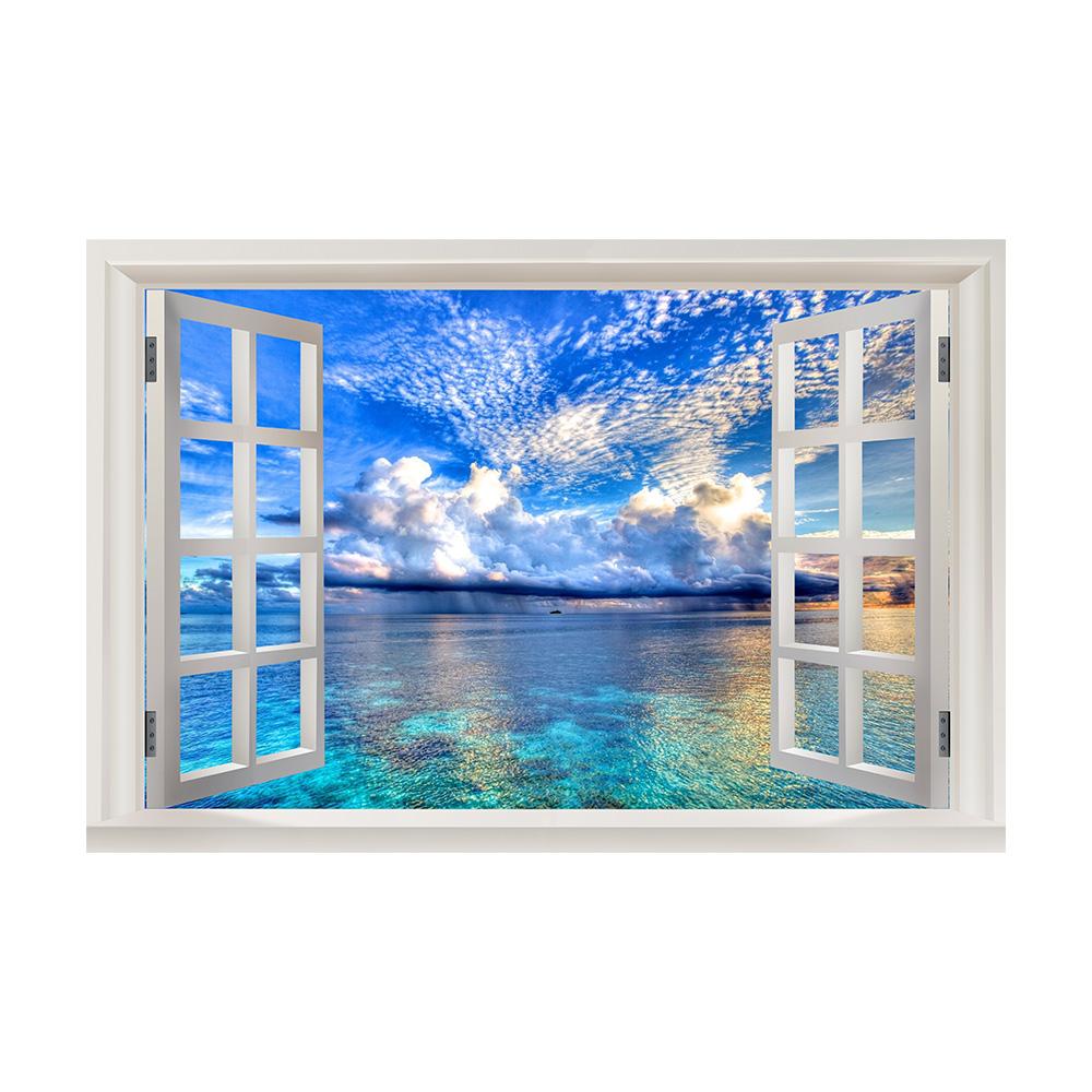 3D Window View Wall Art Beach Summer Beach Coconut Tree Wall Murals Print Art Canvas Poster For Living Room Pictur