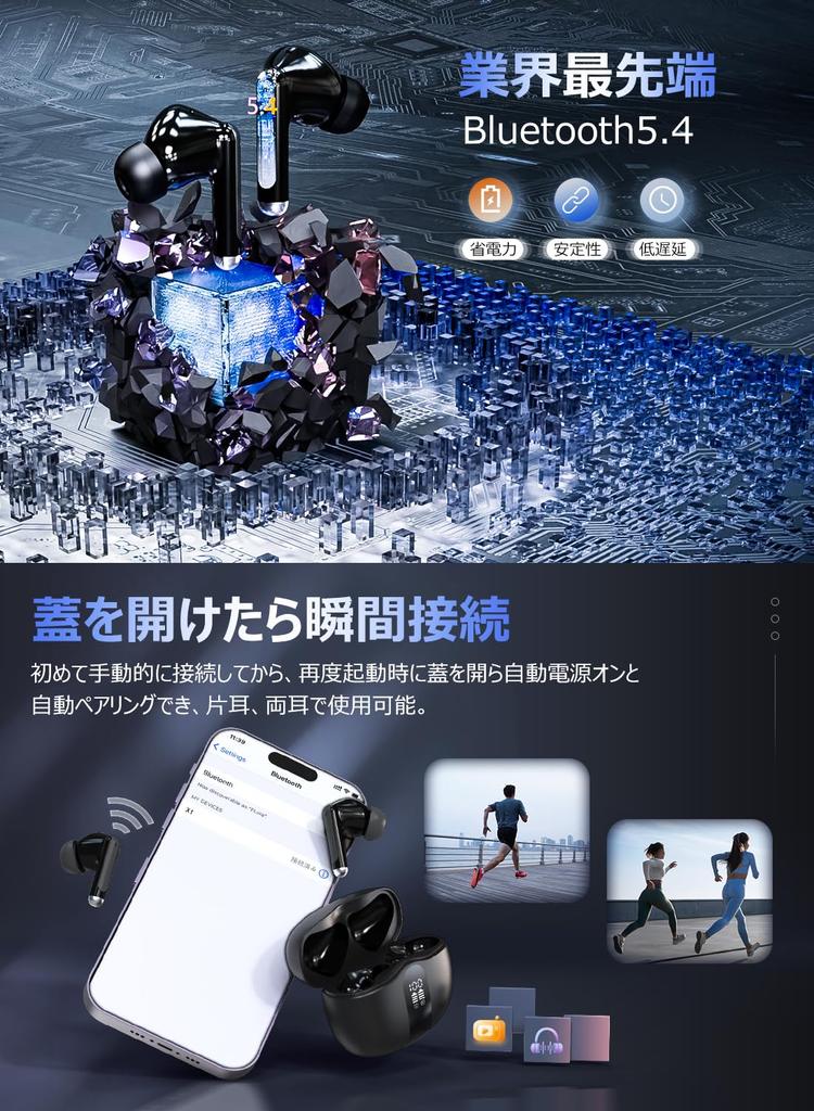 [2024 Sound Quality Edition: Powerful Bass and Clear Mid-High Tones] Bluetooth Wireless Earbuds, Bluetooth 5.4, LED Display, Dual Microphone, ENC