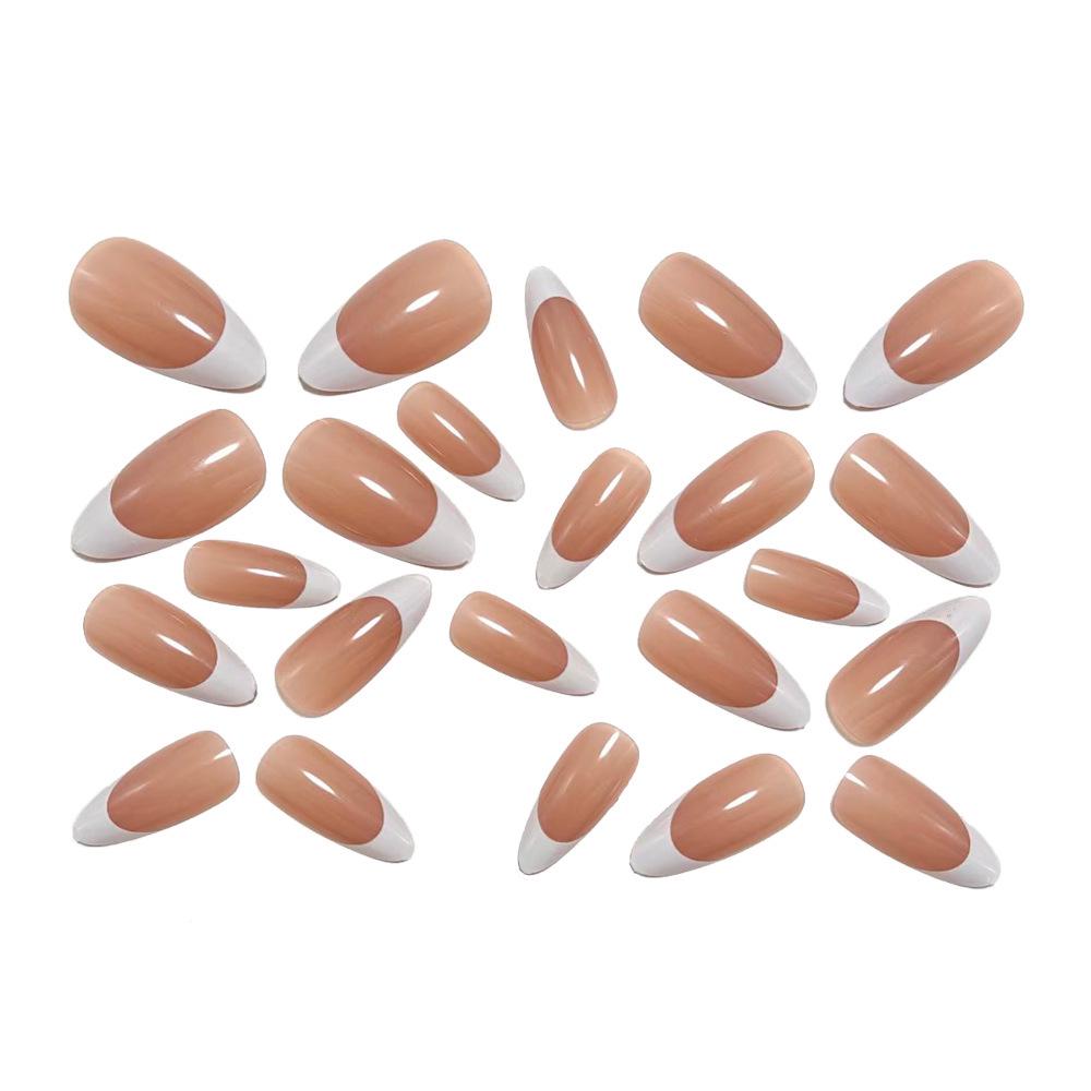 Cross-Border Hot Sale Almond Shape Nail Tips - White French Edge Nail Art Stickers, Sweet False Nails.