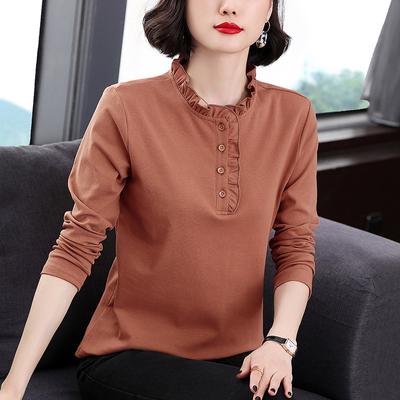 Edições básicas Camisetas femininas de meia-idade, camisetas de outono para mães, camiseta feminina de manga comprida, seção fina interna, camisa de fundo, maré