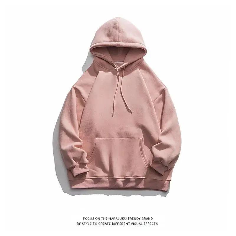 Модная однотонная толстовка с капюшоном женская осенне-зимняя американский стиль высокая улица свободная повседневная универсальная удобная теплая кофта L розовый 2690₽