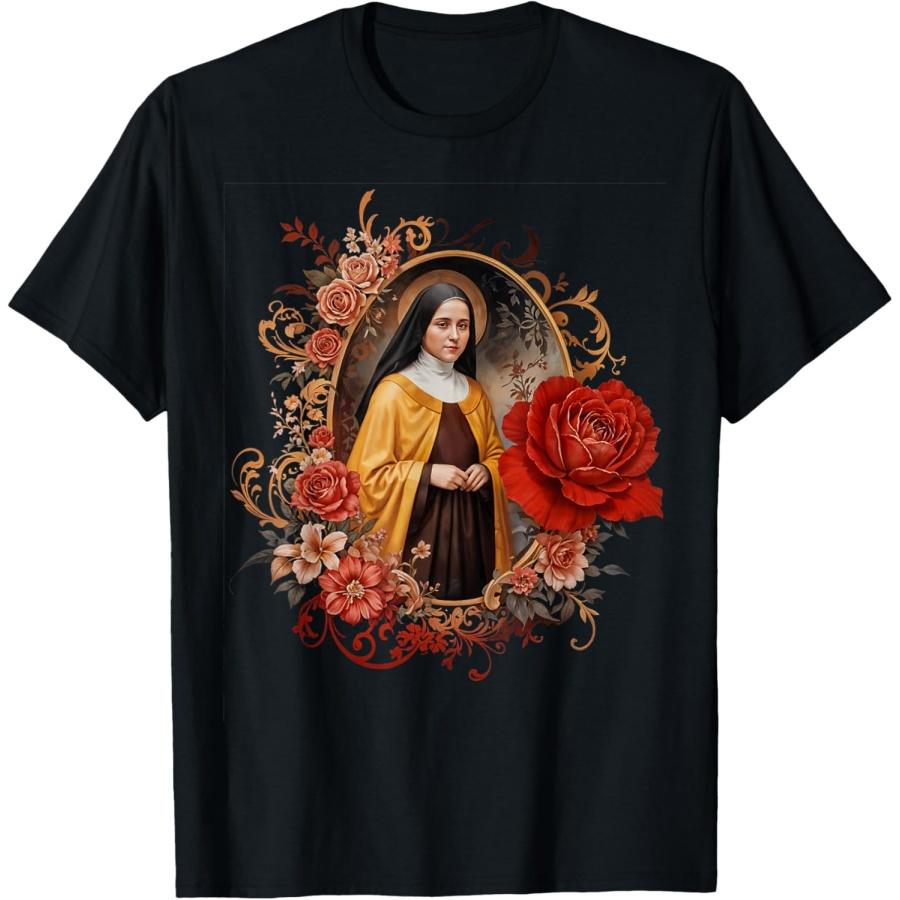 Святая Тереза из Лизье Маленький Цветок Святая Розы Католическое Искусство Футболка XXXXXL чёрный