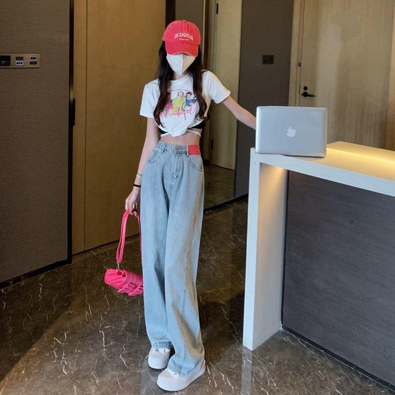 2022 Autumn Korean High Waist Casual retro Wide Leg Pant Women Jeans Slouchy Straight Leg Denim High Street Harajuku Trouser