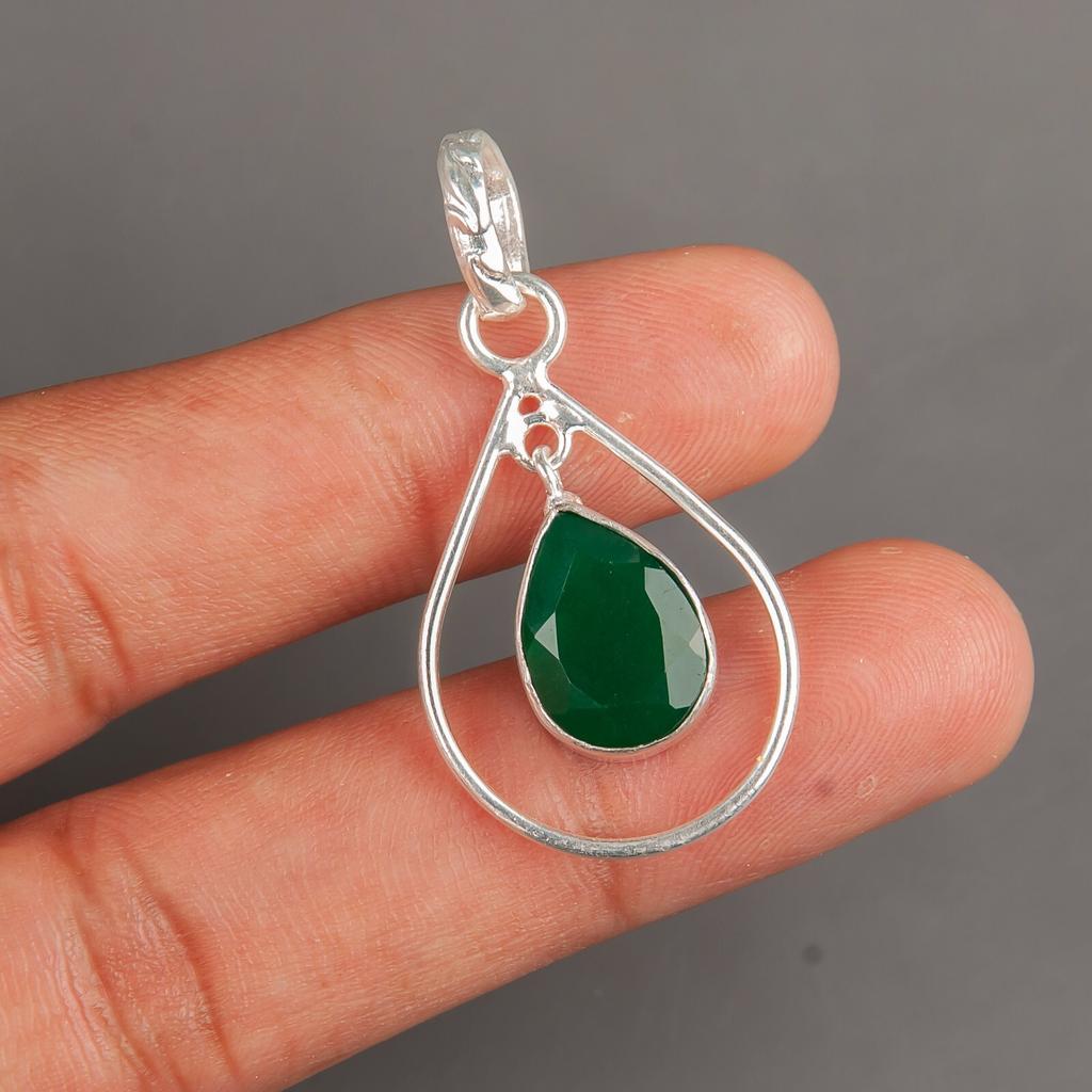 Green Onyx Gemstone 925 Sterling Silver Jewelry Handmade Pendant 1.60" For Gift PP-3-16