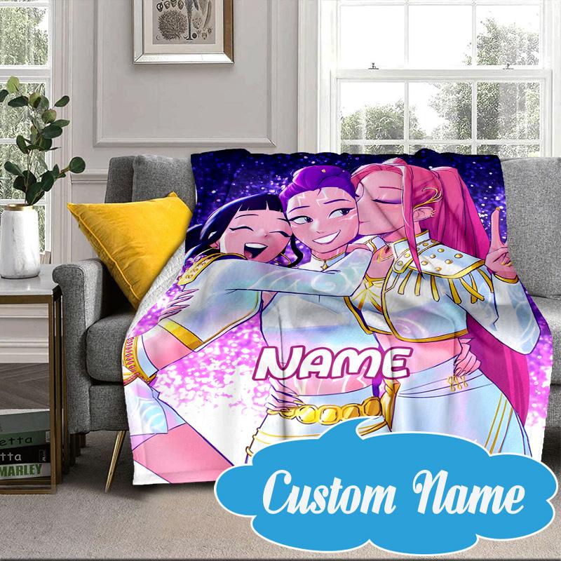 Custom Name KPop Cartoon Blanket bed sofa Blanket Flannel Blanket for Camping, Hiking, Picnic Essentials,gift for Fan family