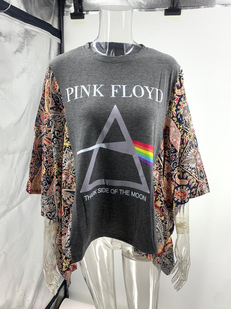 New Printed Crew Neck Loose Casual Batwing Sleeve Top for Women
