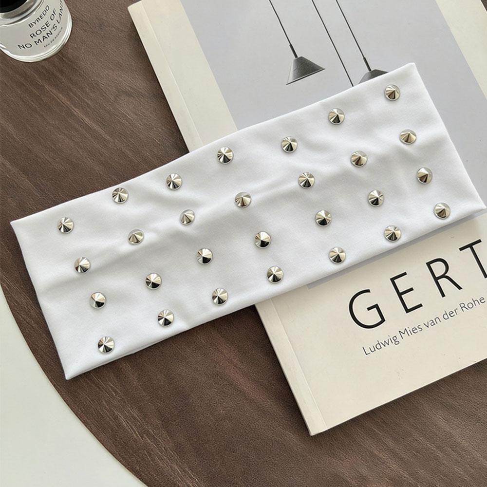 

Metal Rivet Wide Edge Sport Hairband For Women Elastic Headband Fashion Hair Accessories Simple Design Sweat Absorbent Hair Band білий