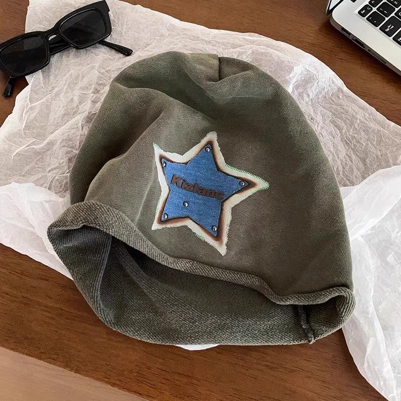 

Шапка-бини Old Spice Girl с заклепками и пентаграммой, нашивка с вышивкой звезды, вязаная шапка, лицо женщины Майяр, маленькая холодная шапка Яби M（56-58cm） армия зеленый