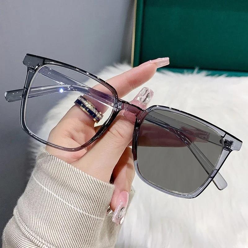 Finished Ladies Square Photochromic Myopia Glasses Luxury Women Men'S Short Sight Eyeglasses Optical Prescription Minus Eyewear