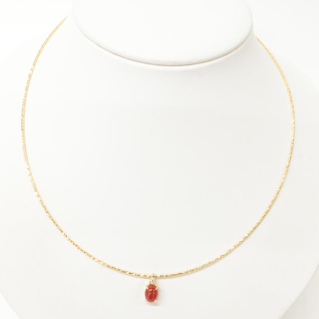 K18 Excellent condition [GSTV] Blood-red coral 1.00ct/0.03 melee diamond top Omega Necklace Yellow GoldUsed