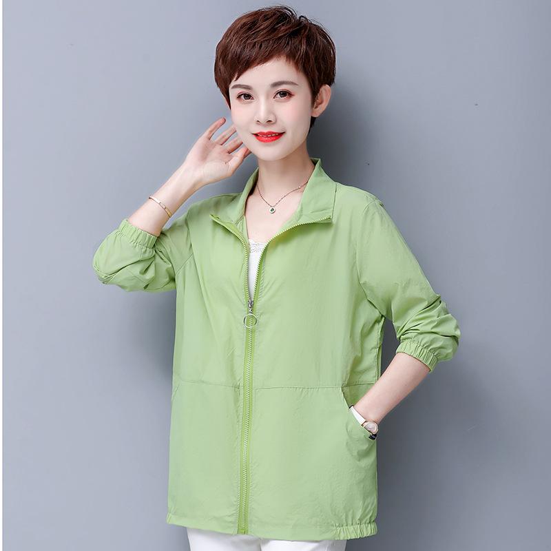 Mittelalterliche Mutter Sommer Dünne Jacke Koreanisch Locker Stehkragen Reißverschluss Sonnenschutz Kleidung Damen Locker Sonnenschutzjacke 5XL