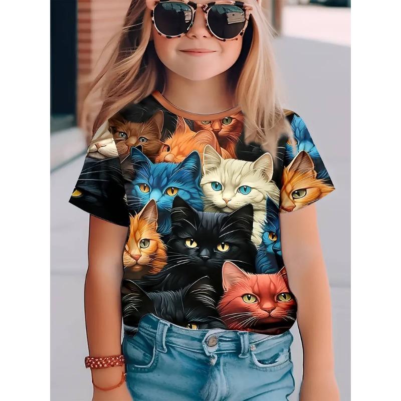 Digital Printing Unisex T-shirt Short Sleeved Summer Children's Round Neck Top