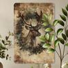 Simple and Retro Christmas Reindeer Metal Tin Logox Indurable Iron Wall Art with Festive Wreath Designsuitable for Home