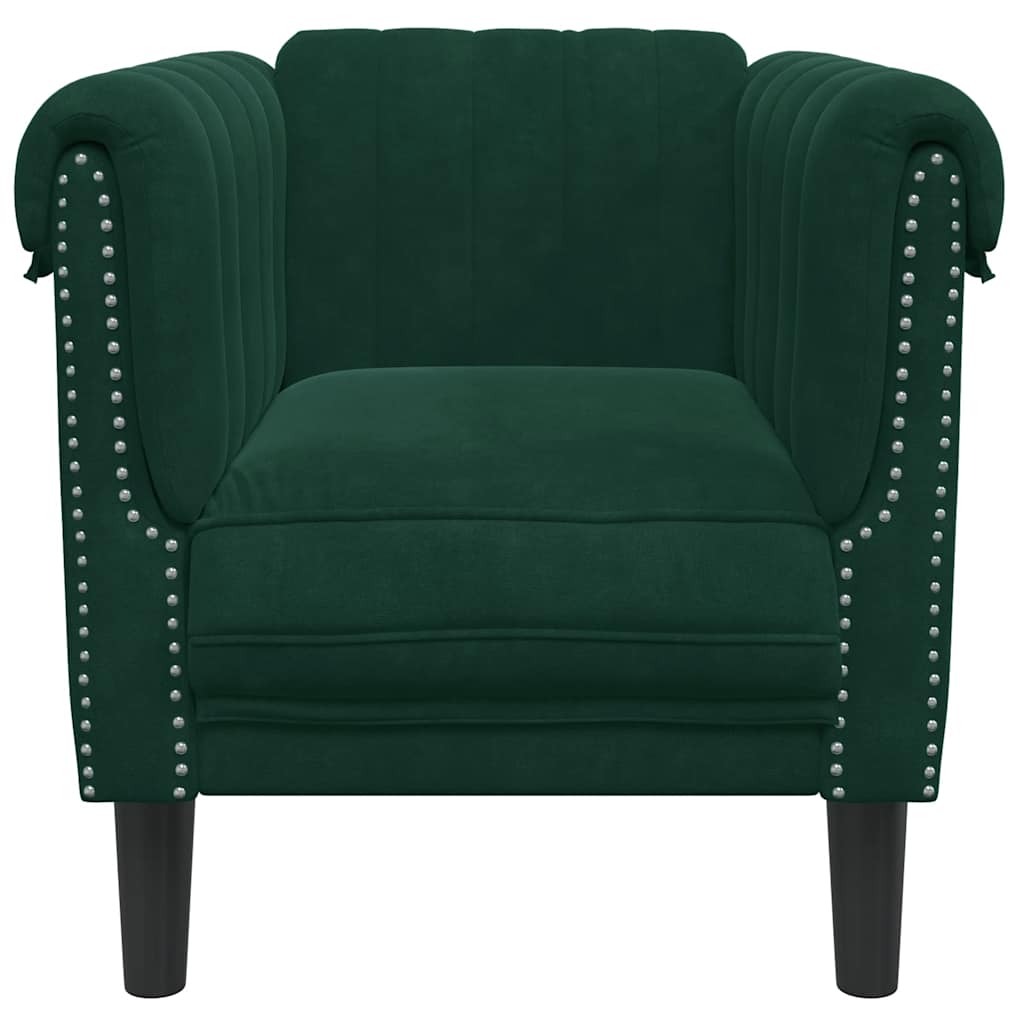 Armchair, Dark Green, Upholstered In Velvet