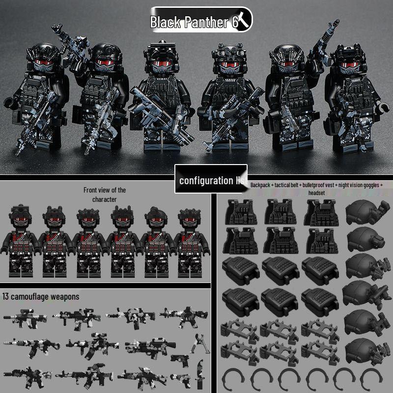 Black Panther Police Special Forces Minifigure-Compatible Educational Toys for Kids