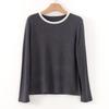 Contrasting Color Round Neck Design Sense Wool Blended Knitted Sweater Women's Autumn New Pullover Loose Simple Bottoming Shirt