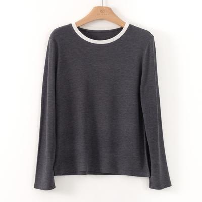 Contrasting Color Round Neck Design Sense Wool Blended Knitted Sweater Women's Autumn New Pullover Loose Simple Bottoming Shirt