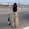 Winter 2025 Khaki Wide-Leg High-Waist Jeans with Big Pockets for Women