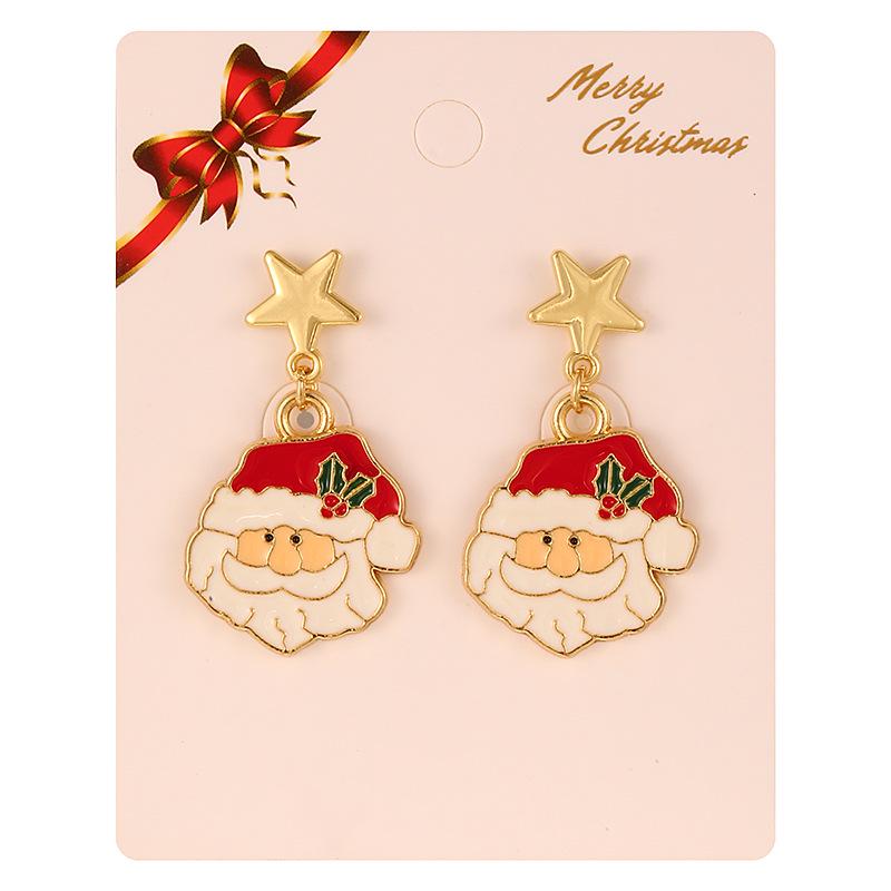 European & American Style Christmas Tree & Santa Claus Alloy Stud Earrings with Snowflake Design