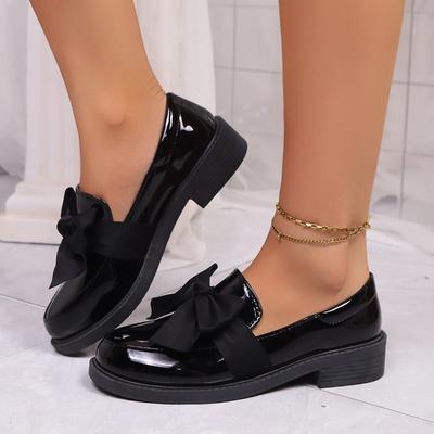 2025 Fashion Bowknot Slip On Loafers for Women Spring Solid Color Patent Leather Shoes Woman Comfort Soft Sole Platform Loafers