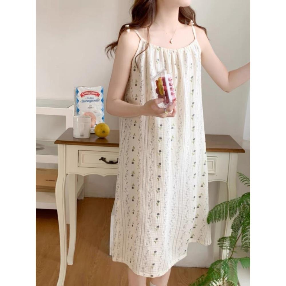 Sweet Cartoon Princess Style Nightgown for Women In Summer New Sexy Suspender Bubble Wrinkle Cloth Home Clothes