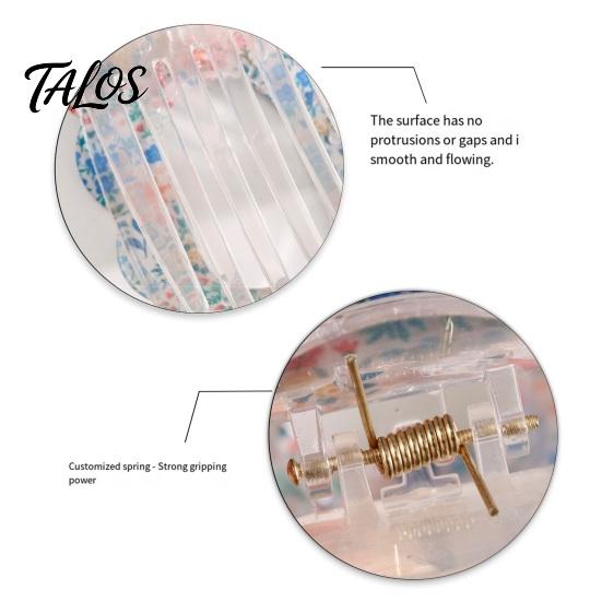 Floral Print Hair Claw for Women, Transparent Acrylic Clip with Anti-Slip Dense Teeth, Lace Wavy Outline Stable Grip Back Head Half-Tied Updo