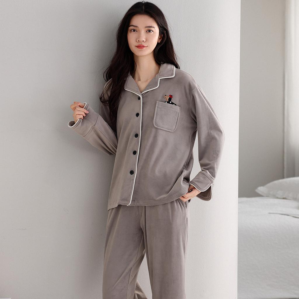 Island Fleece Pajamas Women'S Autumn And Winter Fleece Thickened Coral Fleece Thin Fleece Thermal Loungewear Set
