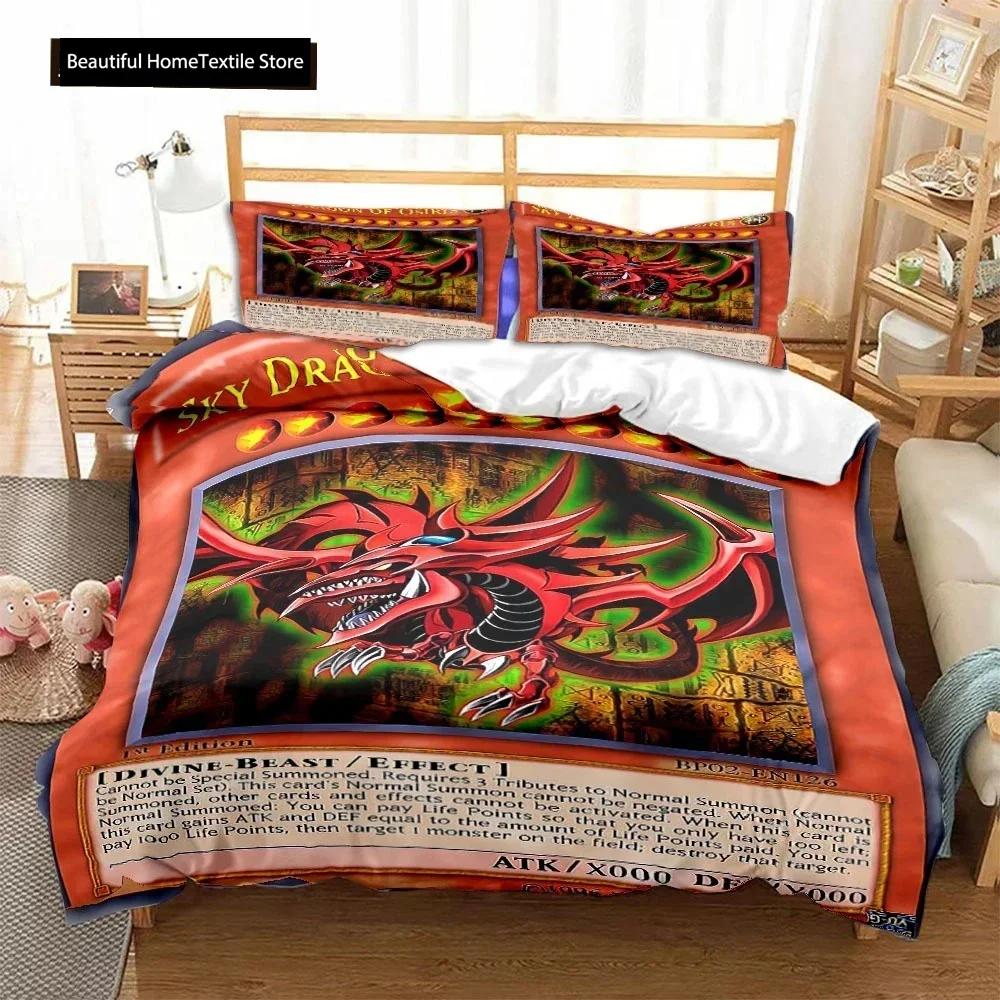 Luxury New 3D Print Anime Yu Gi Oh Card Duvet Cover Set Blue Eyes White Dragon Cartoon Bedding Sets King Size Cover Sets