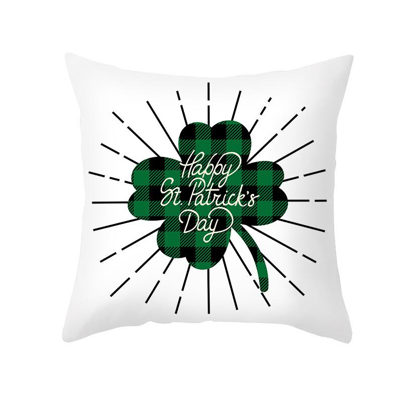 St. Patrick's Day Pillow Cover Green Cartoon Letters Four-leaf Clover Sofa Cushion Cover National Day Cushion